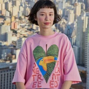 Farm Rio one tree planted pink tee shirt cropped  Sz M